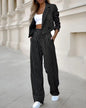 Casual Striped Lapel Crop Top & Straight Pants Set - U4RIA