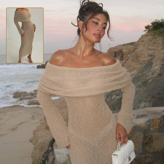 One-Shoulder Knitted Long Sleeve Dress - U4RIA