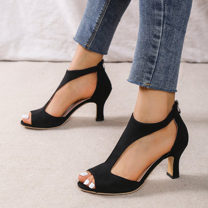 High Heel Peep Toe Sandals with Back Zipper - U4RIA