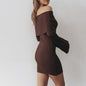 Off-shoulder Long Sleeve Dress Women's Clothing - U4RIA