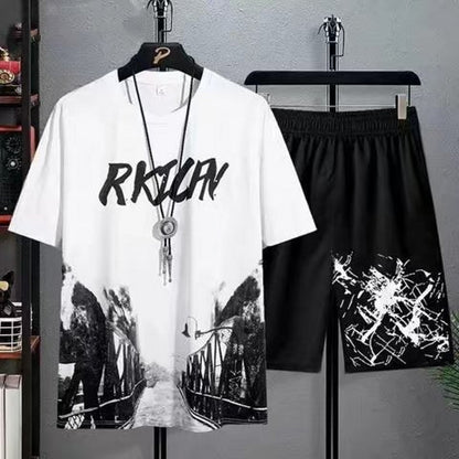 Men's Plus Size Printed Sports Set – T-shirt & Shorts Combo - U4RIA