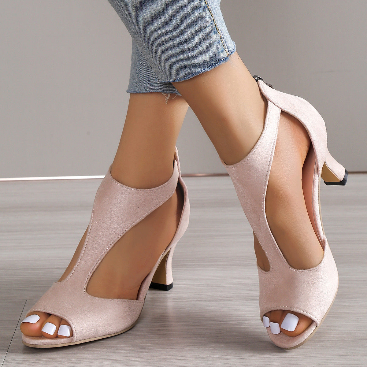 High Heel Peep Toe Sandals with Back Zipper - U4RIA