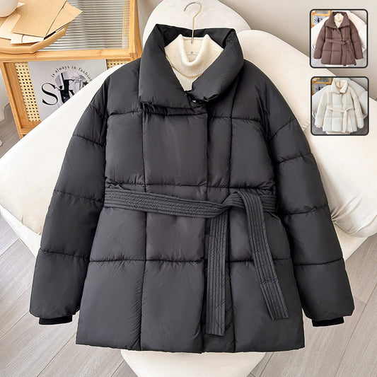 Plaid Lace-Up Winter Coat - U4RIA